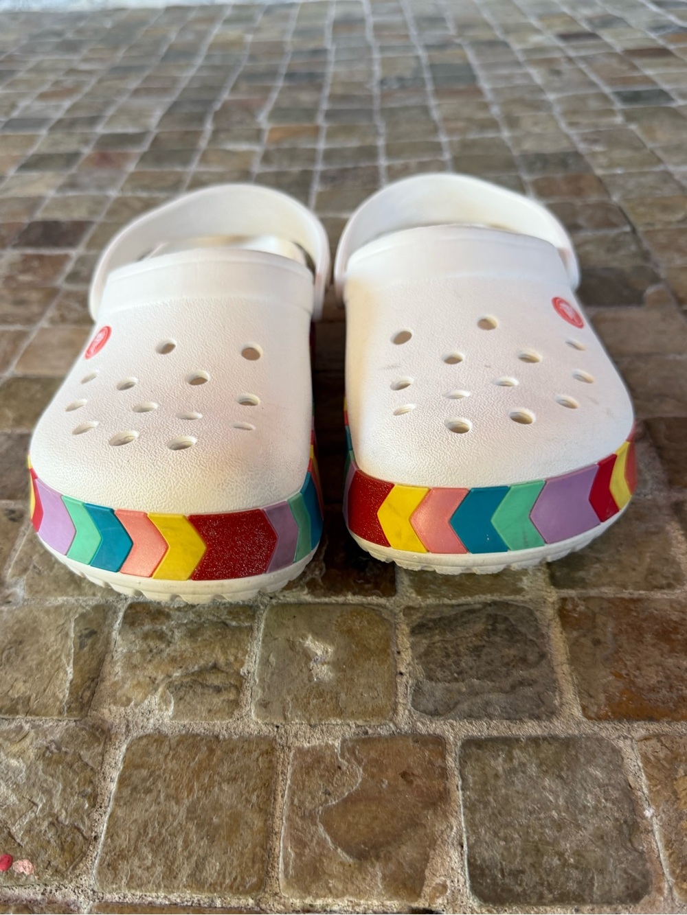 Crocs Classic Clog with Rainbow Chevron Trim - White - Picture 2 of 6